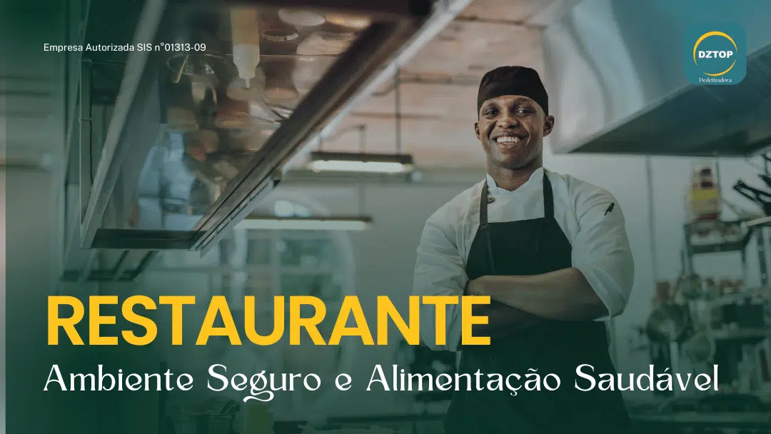 Pragas em Restaurantes de Brasília. Imagem de um chefe de uniforme branco e avental preto em uma cozinha de restaurante.